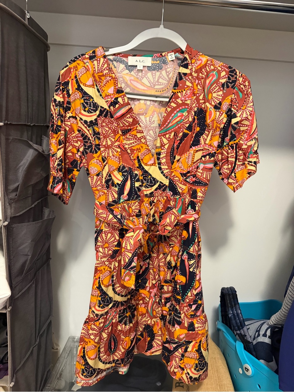 A.L.C. Orange and Navy Printed Mini Dress